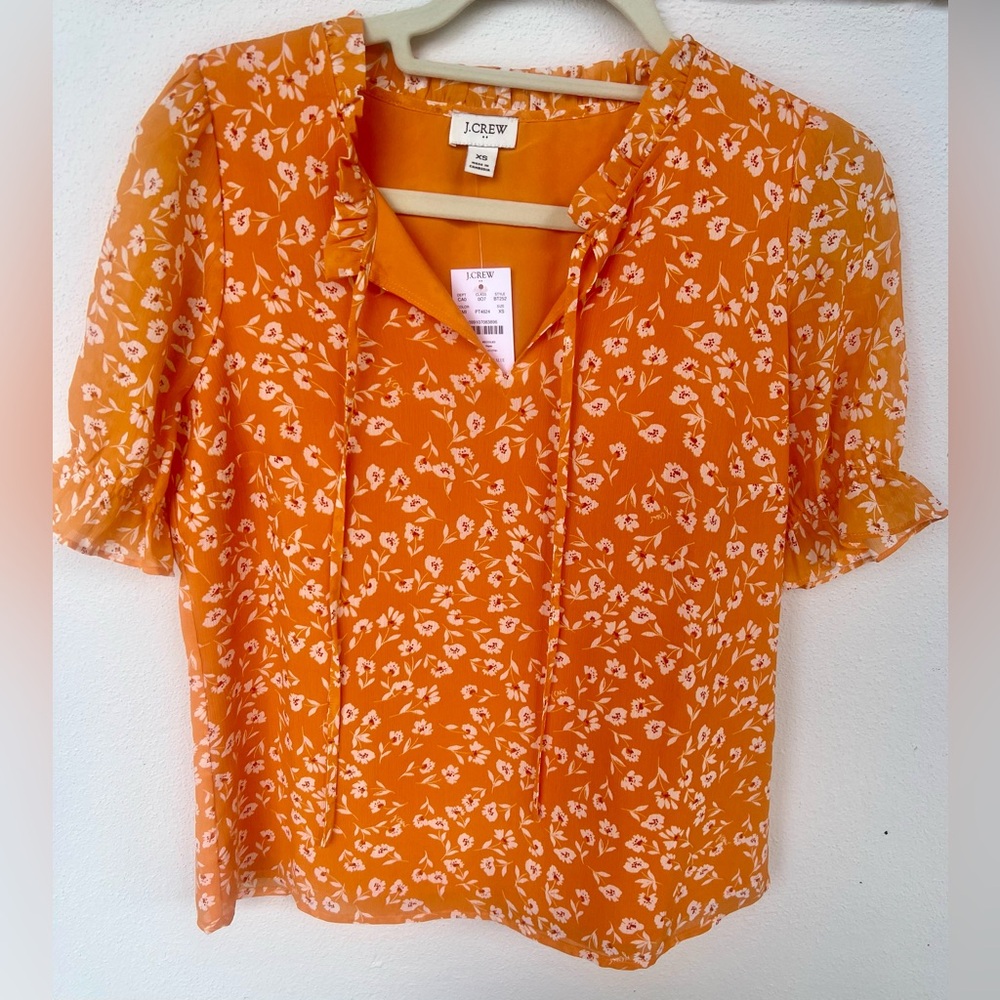 J. Crew Orange Ruffled Short Sleeve Blouse